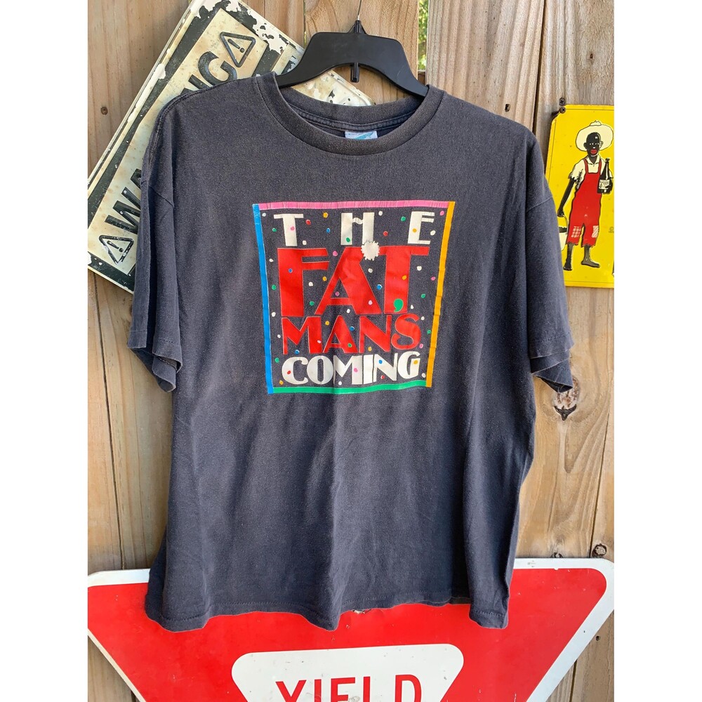 1980s Fat Mans Coming Christmas vintage grey cotton t-shirt XL